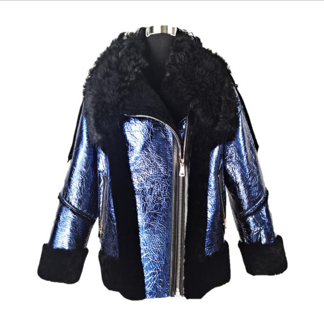 Dazzling color Merino Biker shearling coat BK212